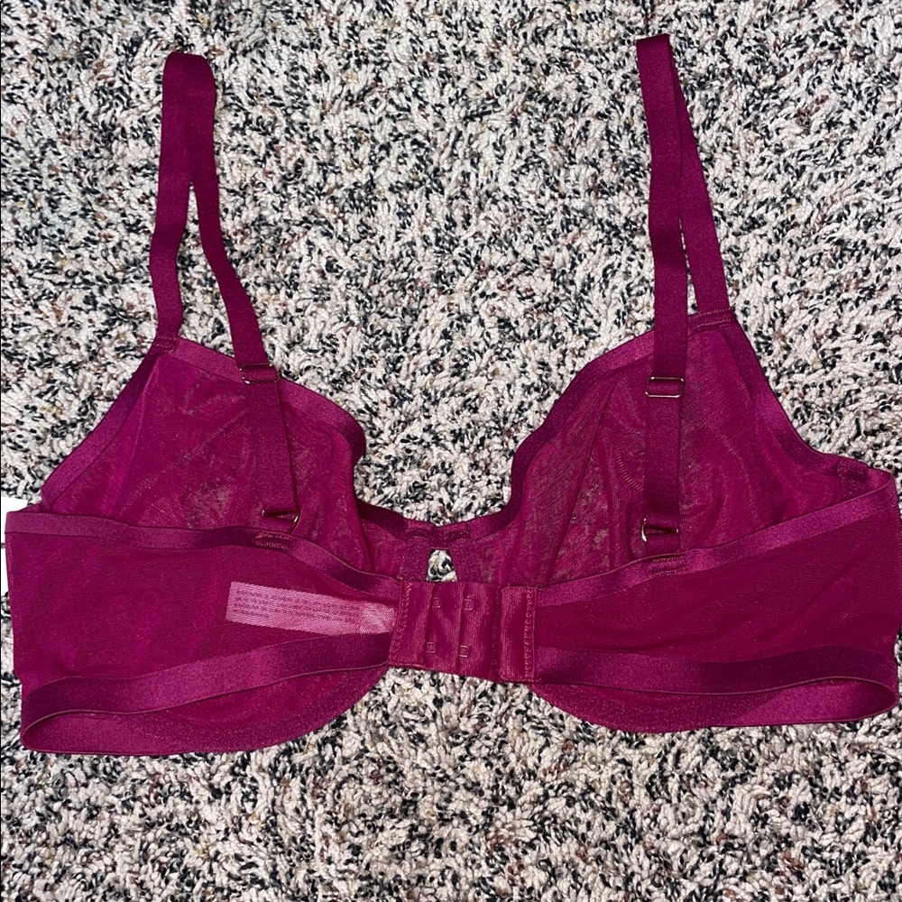 Auden Unlined Demi Coverage Underwire Sheer Bralette in Wine | NWT - Picture 2 of 9
